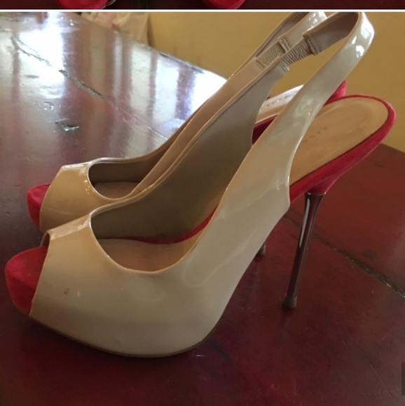 Zara Cream and Coral/Red Patent Slingback Heels 8 - Picture 7 of 7
